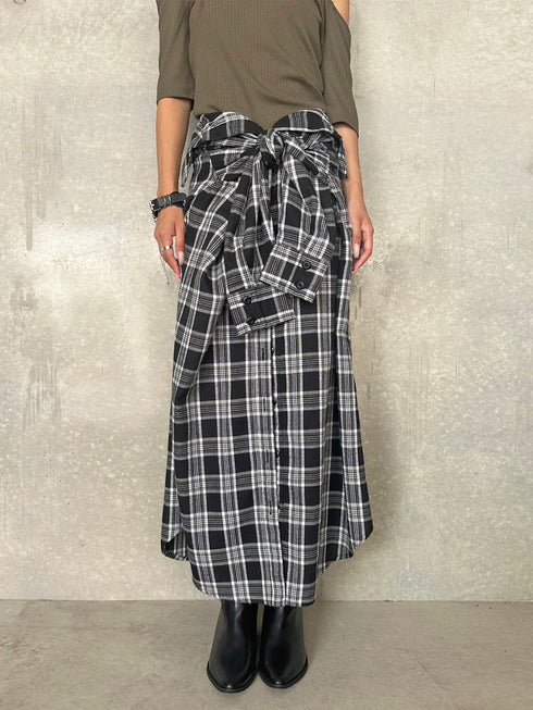 シャツ風チェックロングスカート